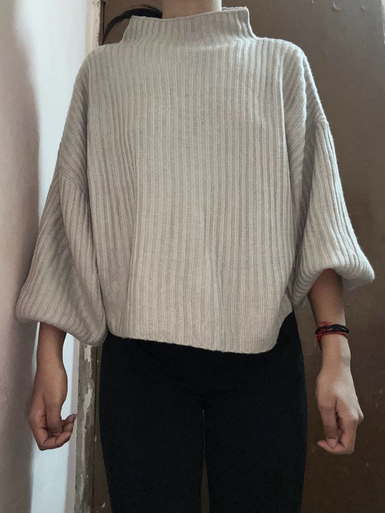 Balloon Sleeve Turtle Neck Baggy Sweater