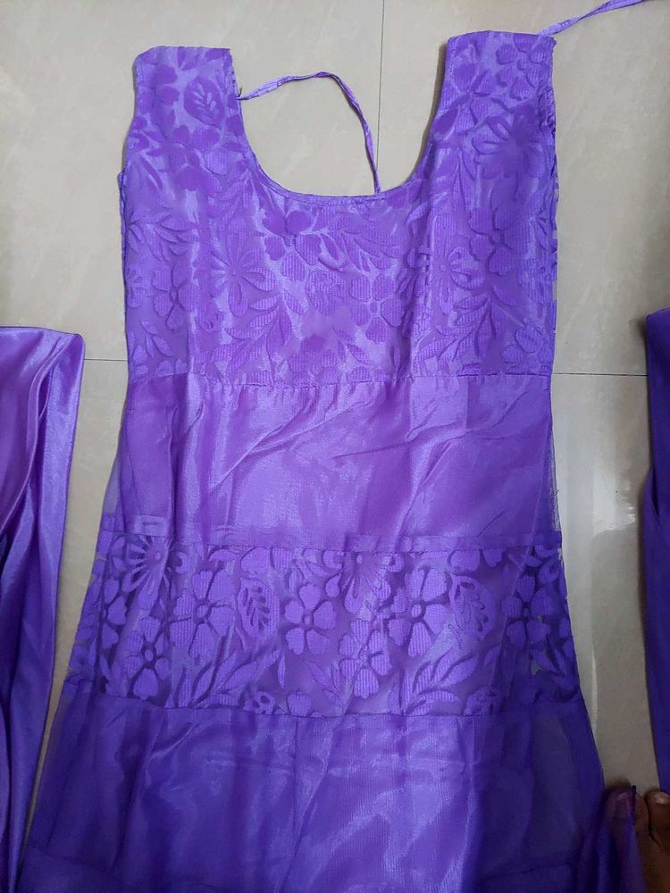 Brass Net Kurti With Pant And Dupatta