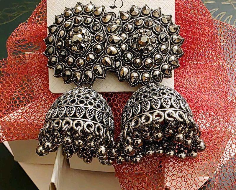 Festive Black kundan Jhumka