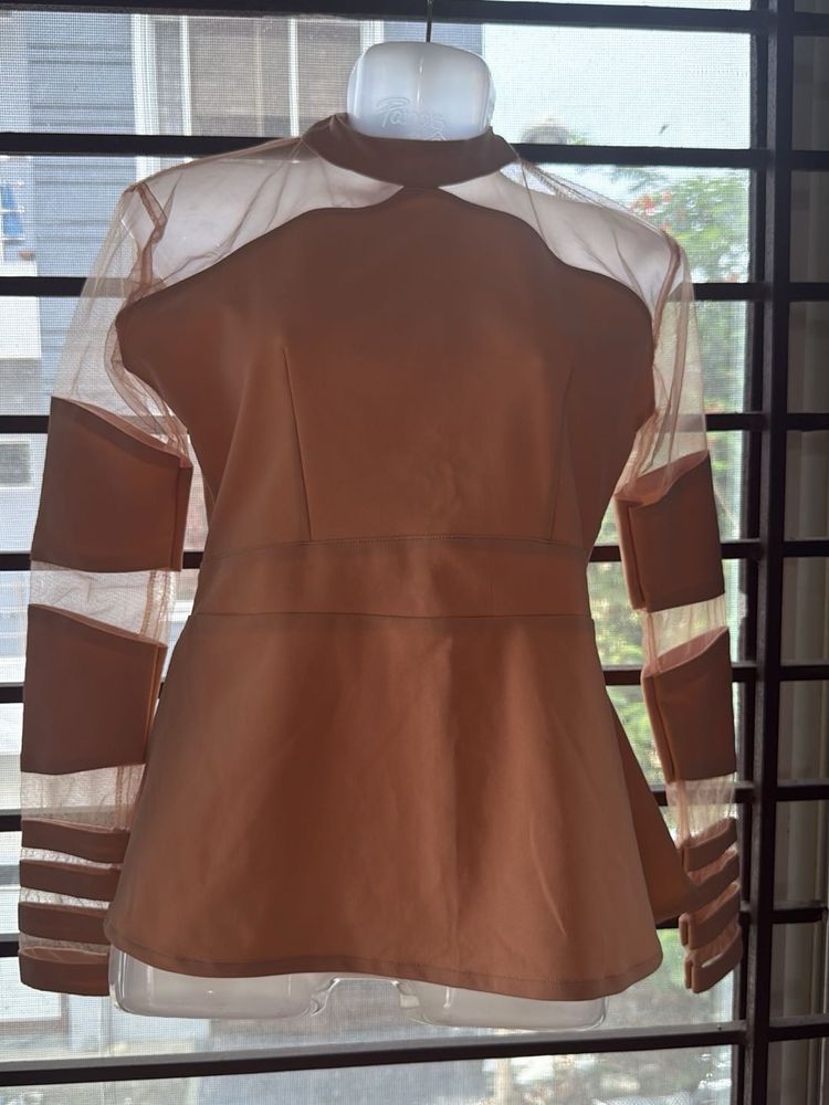 Peach Sheer Panel Top