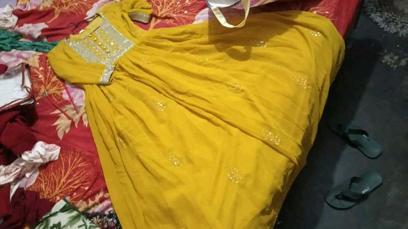 Yellow Embroidered Anarkali Kurti