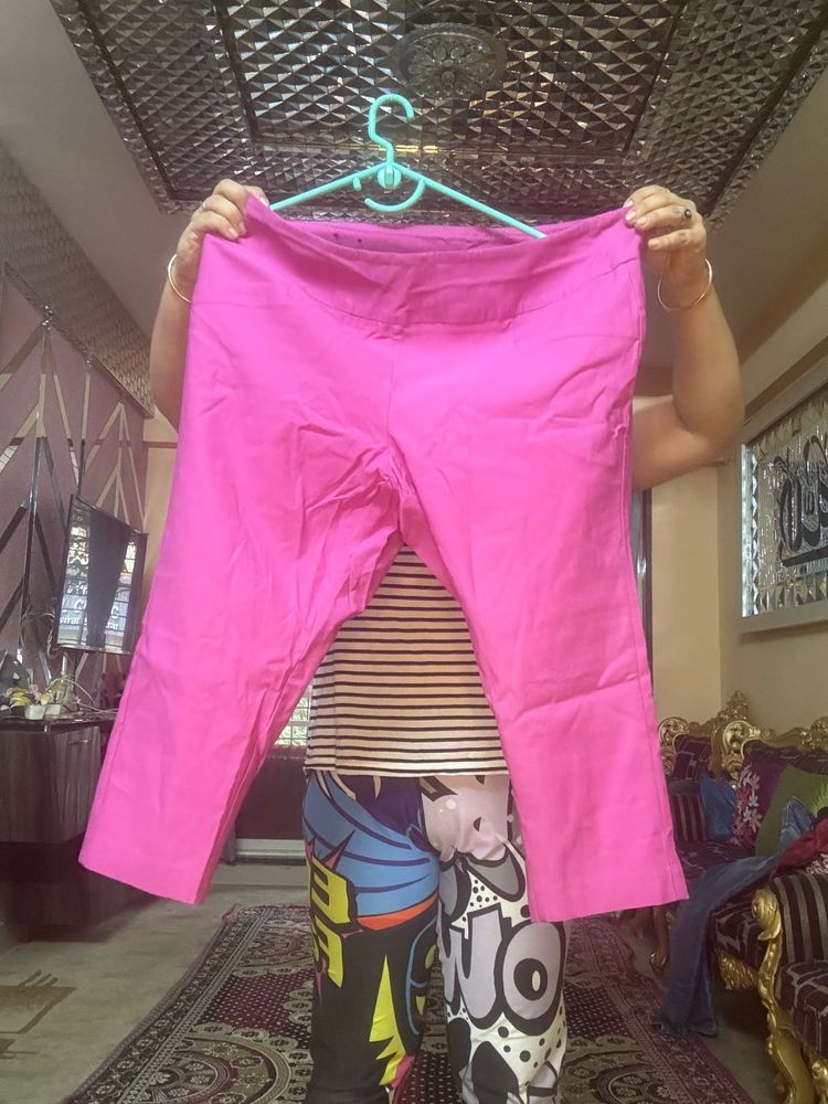 Pink Stretchable Well Fitted Ankle Length Pants