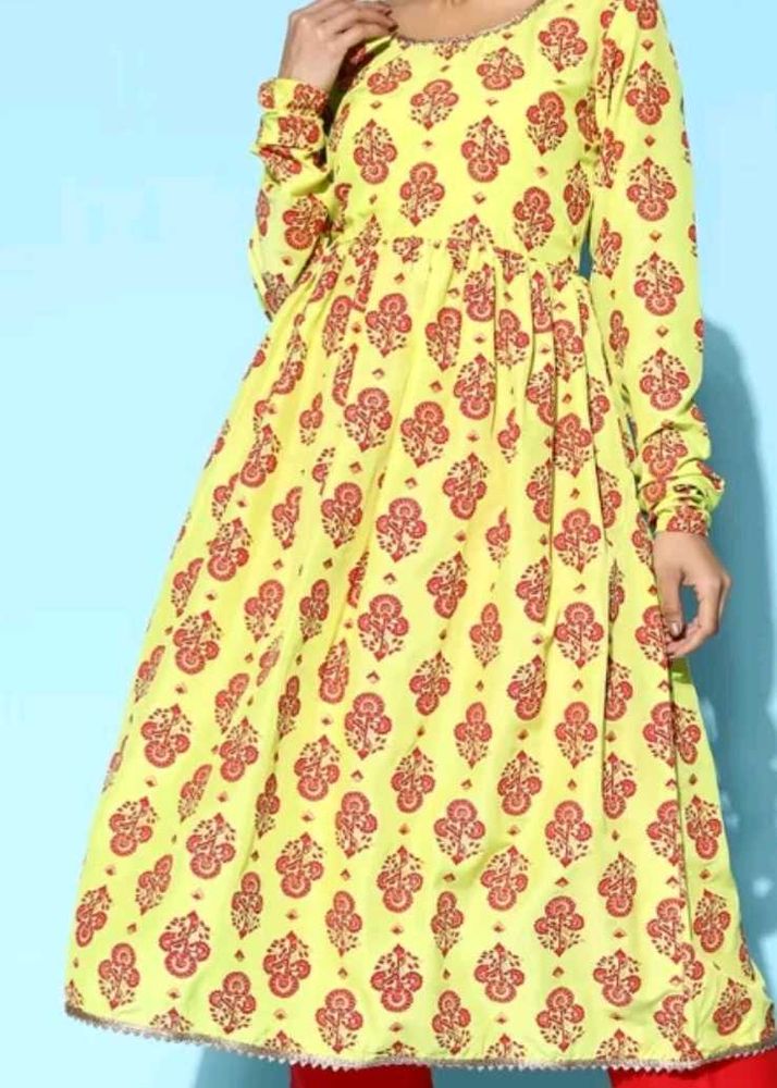 Yellow Printed Kurta