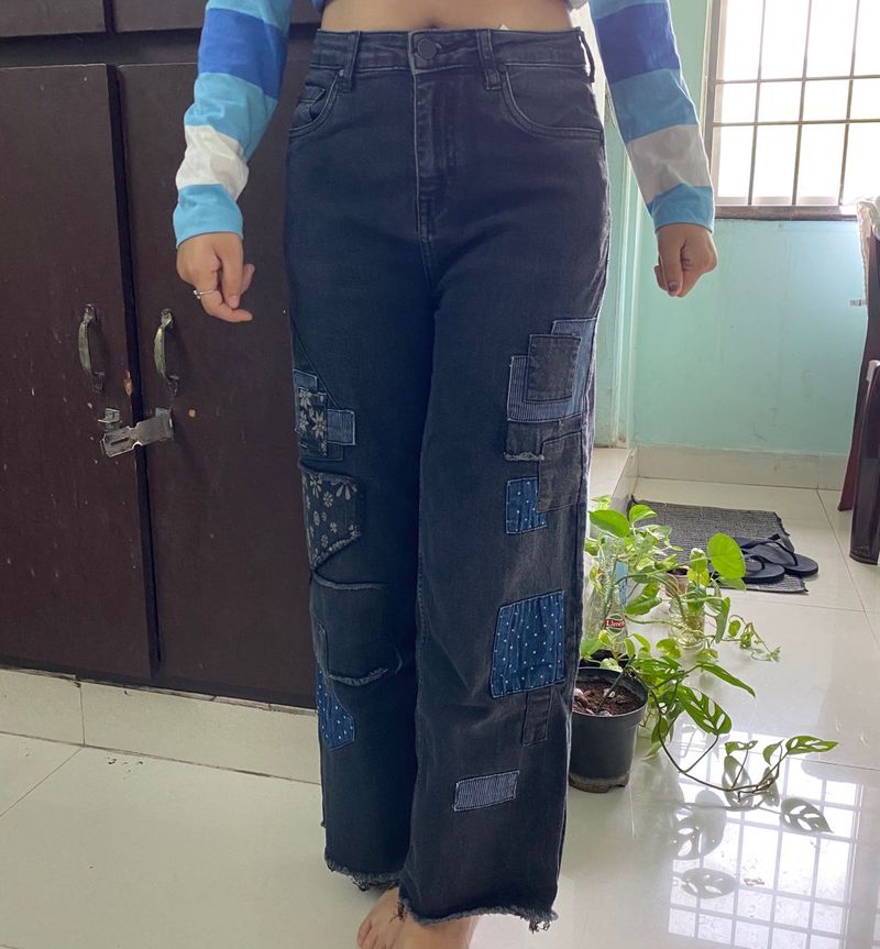 Straight cut patchwork jeans