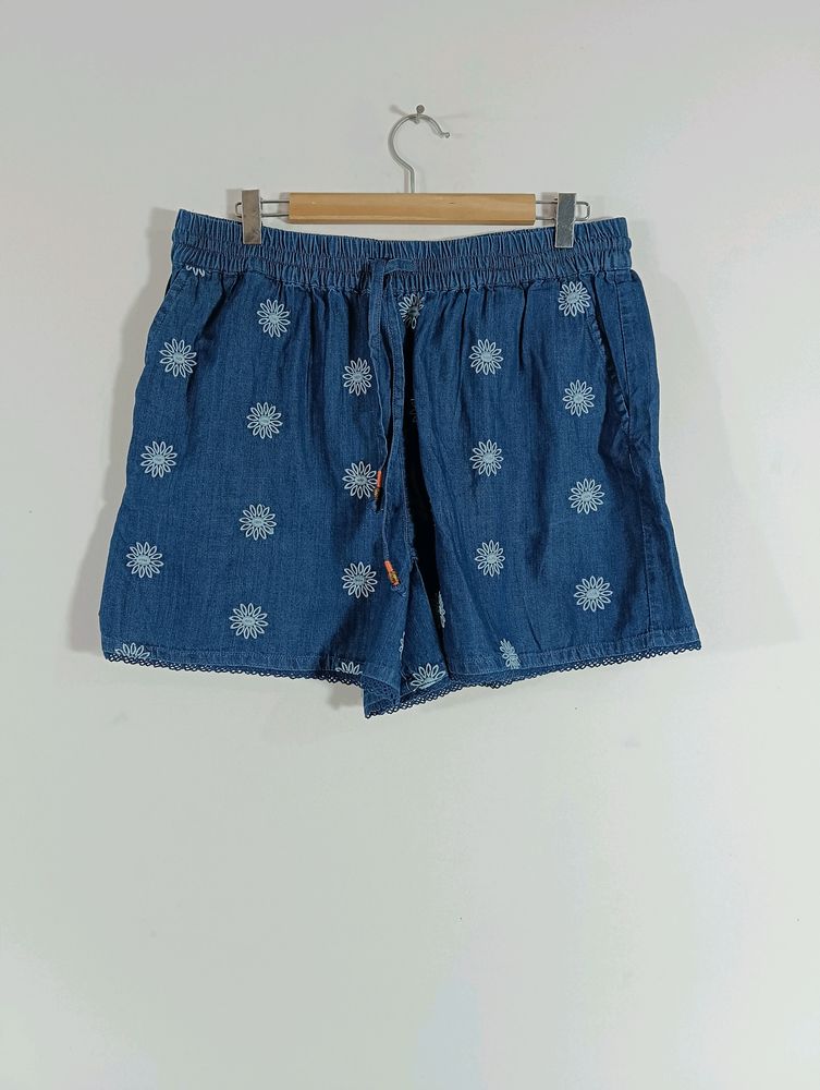 Navy Blue Embroidered Casaul Shorts (Women)