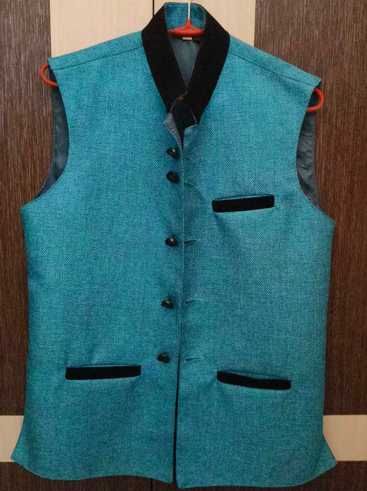 Teal Waistcoat with Black Trim