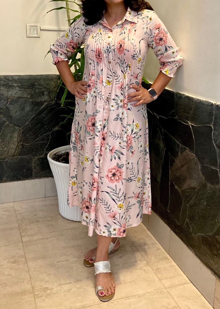 cotton floral pastel pink dress