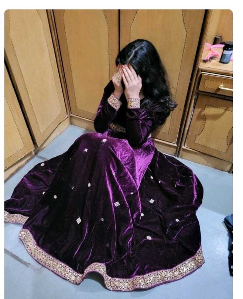 wine Purple Velvet Lehenga Choli
