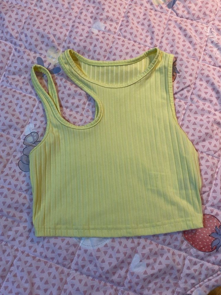 Shein Yellow Ribbed Cropped Tank