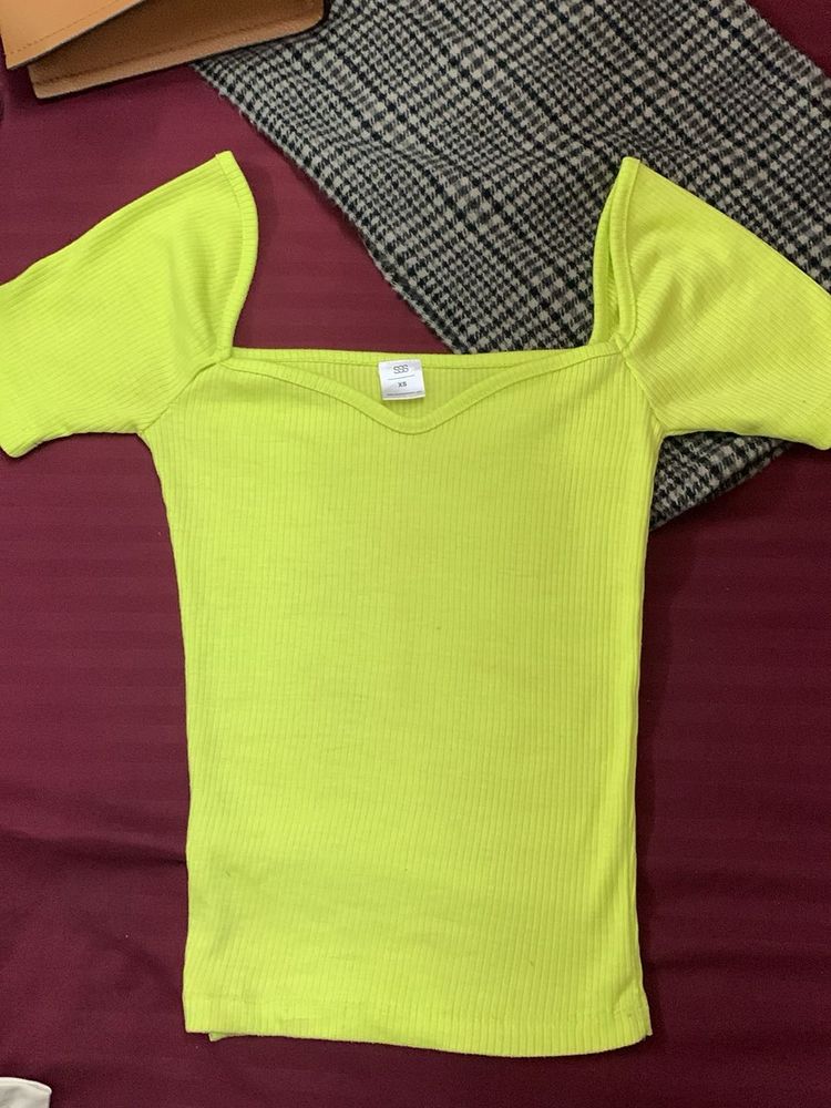 Neon Green Ribbed Top - XS