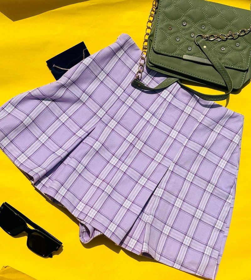 Lilac Plaid Pleated Mini Skirt