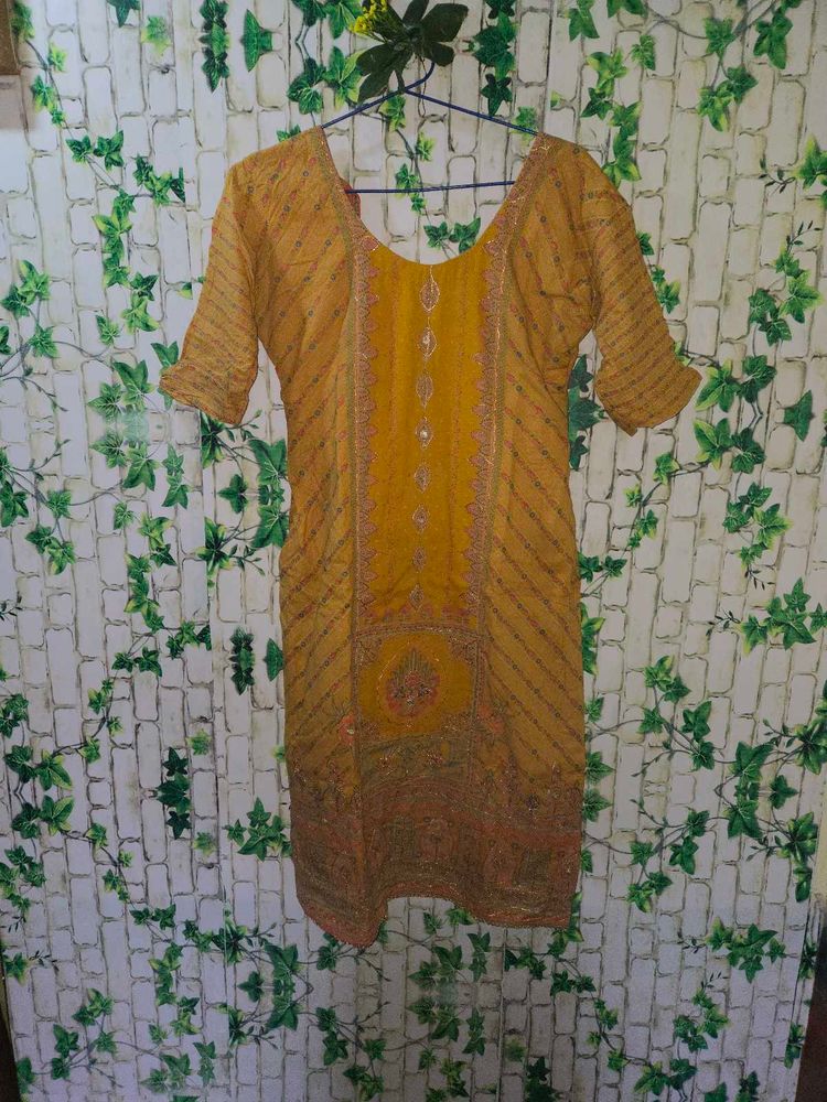 Mustard Yellow Embroidered Kurta