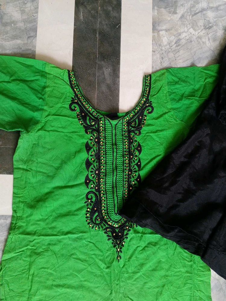 Green Embroidered Kurta Set