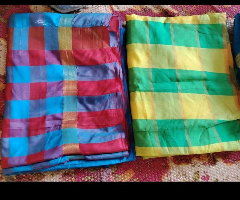 Colorful Checked Saree Fabric