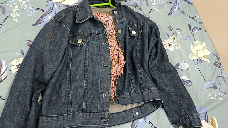 Classic Denim Jacket With The Pink Dress
