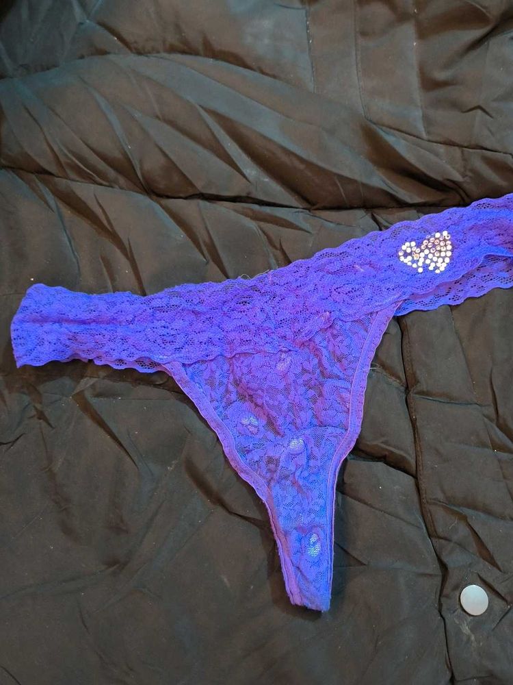 Purple Lace Thong with Rhinestone