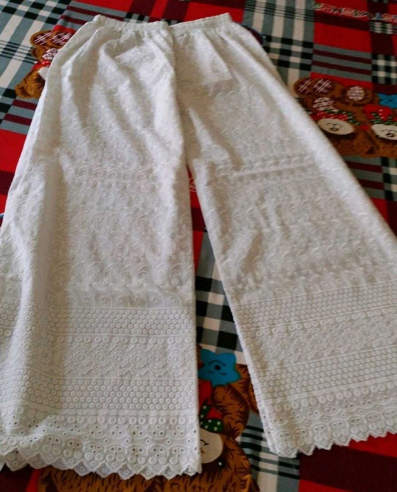 White Embroidered Palazzo Pants