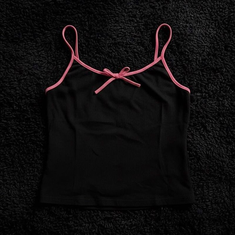 Y2k Black Cami Top w/ Pink trim