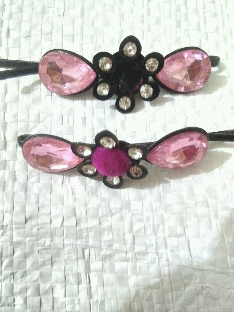 Pink Jewel Hair Clips (Set of 2)
