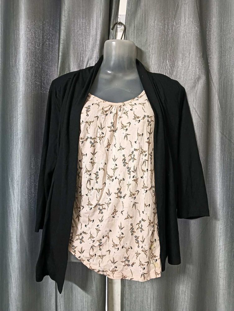 Floral Top &amp; Black Cardigan (Attached)🖤