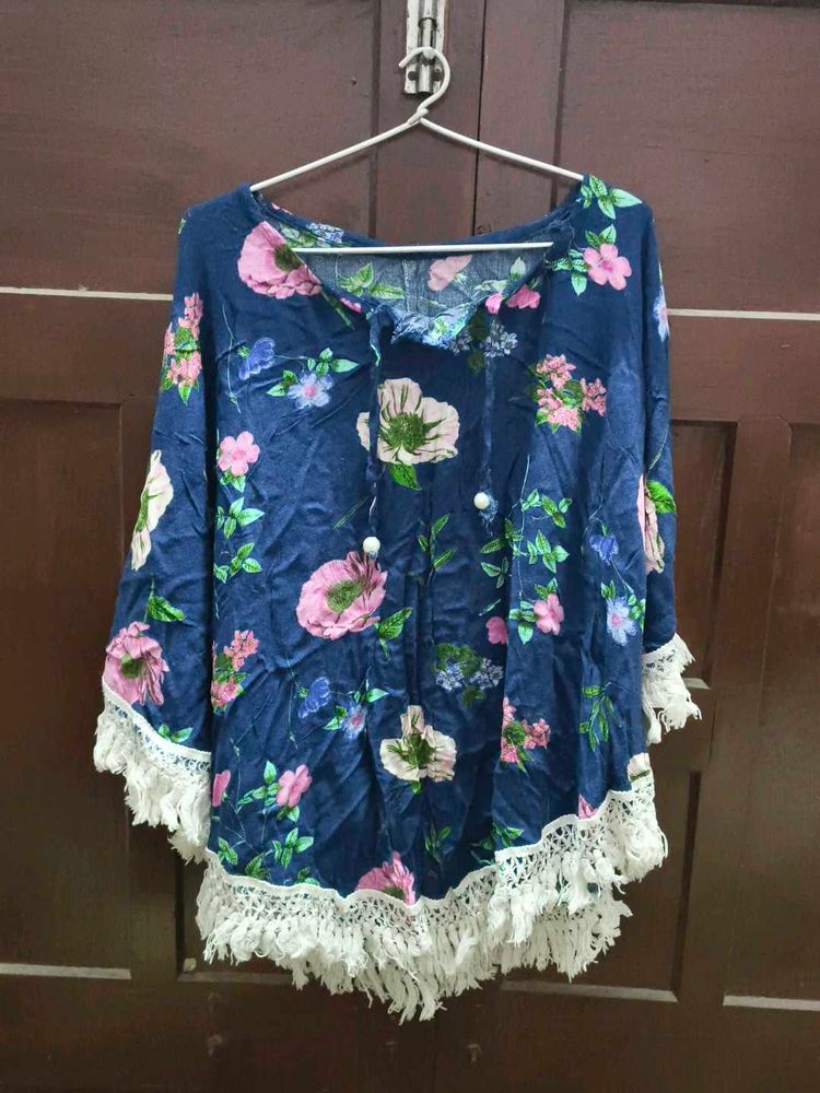 Floral Print Tassel Top