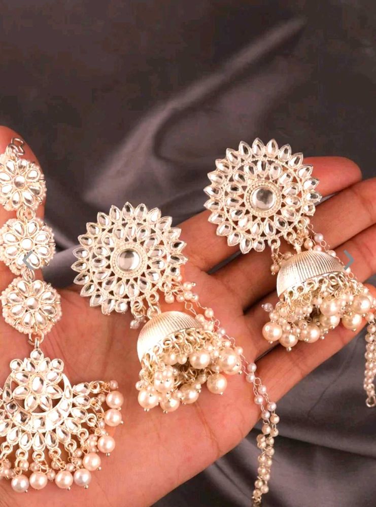 Gold Plated Earrings And Maang Tikka Set