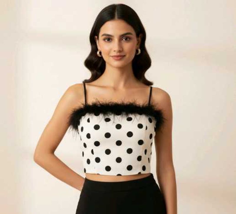Polka Dot Feather Trim Top