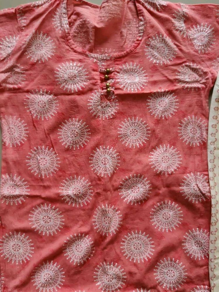 Peach Printed Kurta Set
