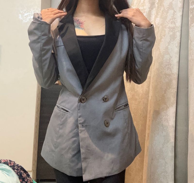 Gray Double-Breasted Blazer