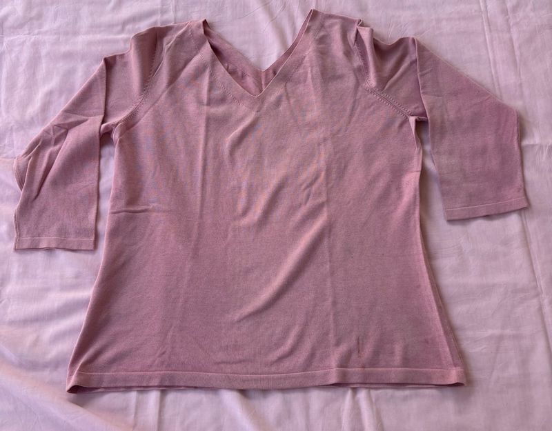 Pink V-Neck 3/4 Sleeve Top