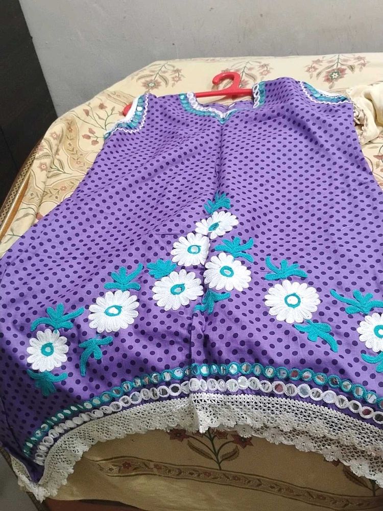 Purple mirror embellishe asymmetrical kurta