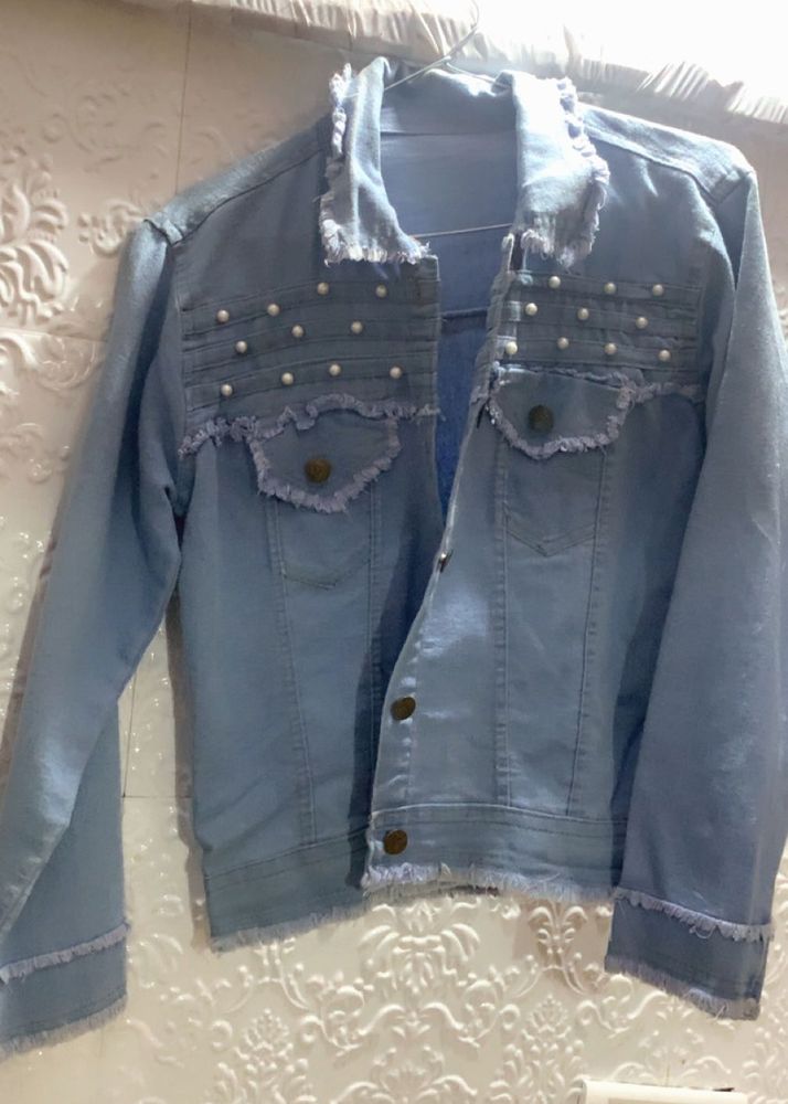 Denim Jacket with Pearl Details