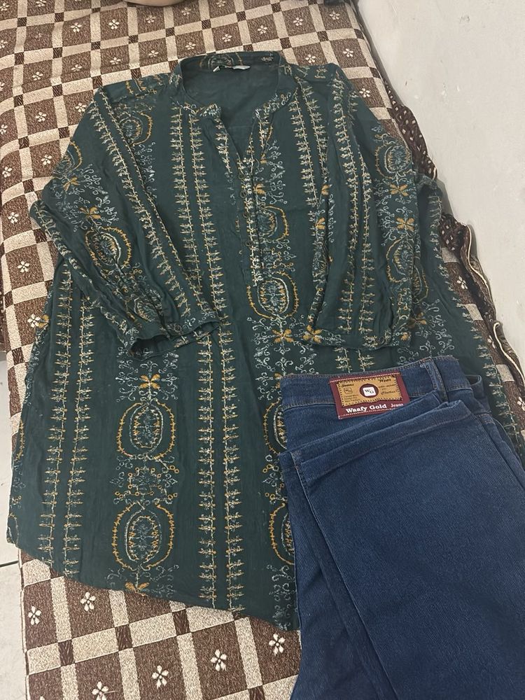 Green Embroidered Tunic Top