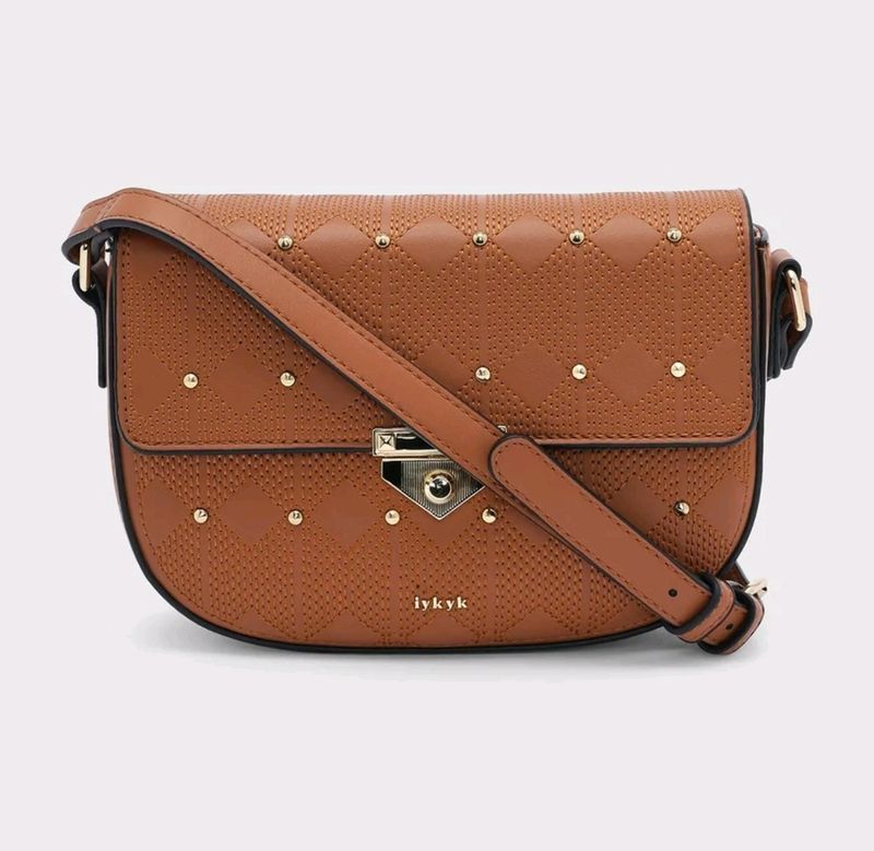 Iykyk Compact Brown Textured Crossbody Sling Bag