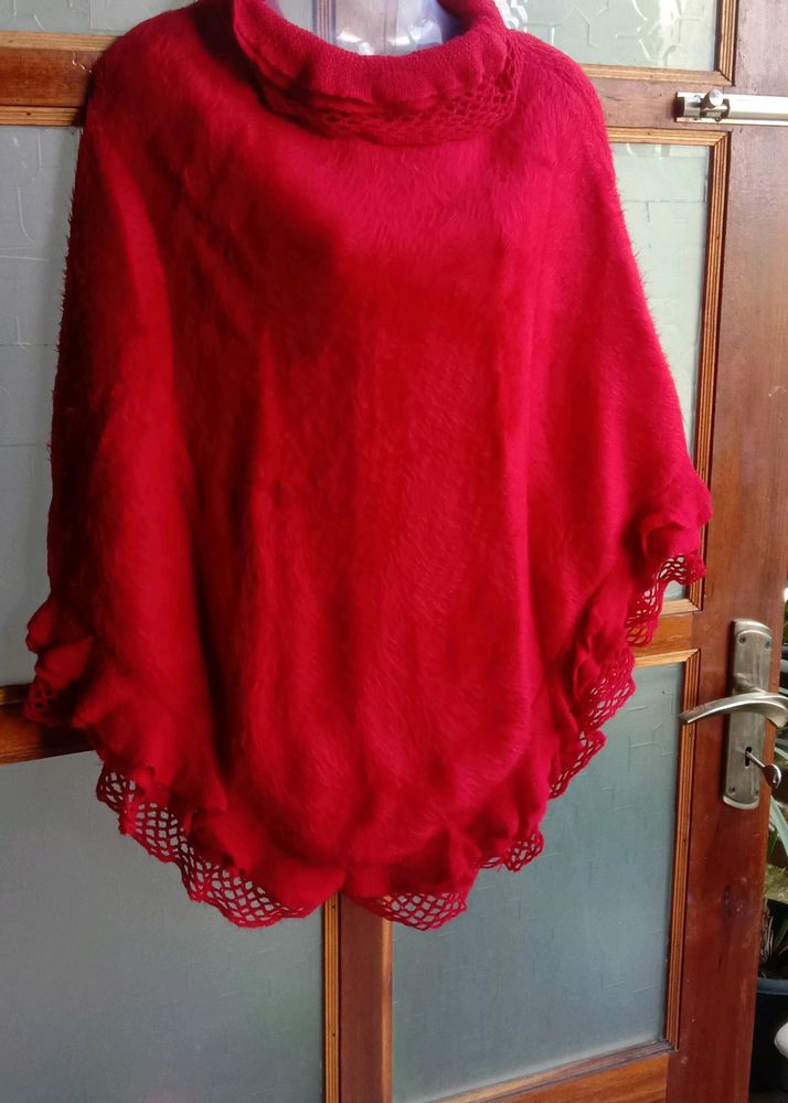 Red Knit Poncho