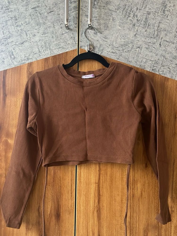 Brown Long Sleeve Crop Top
