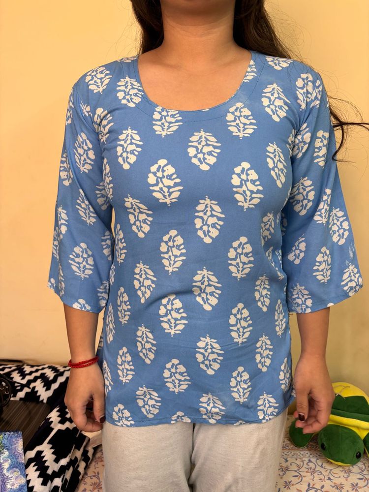 Blue Printed Tunic Top