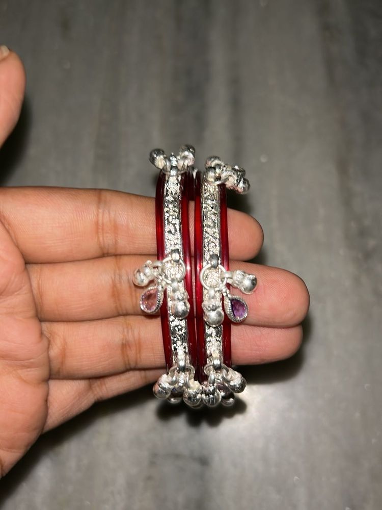 Red &amp; Silver Bangles
