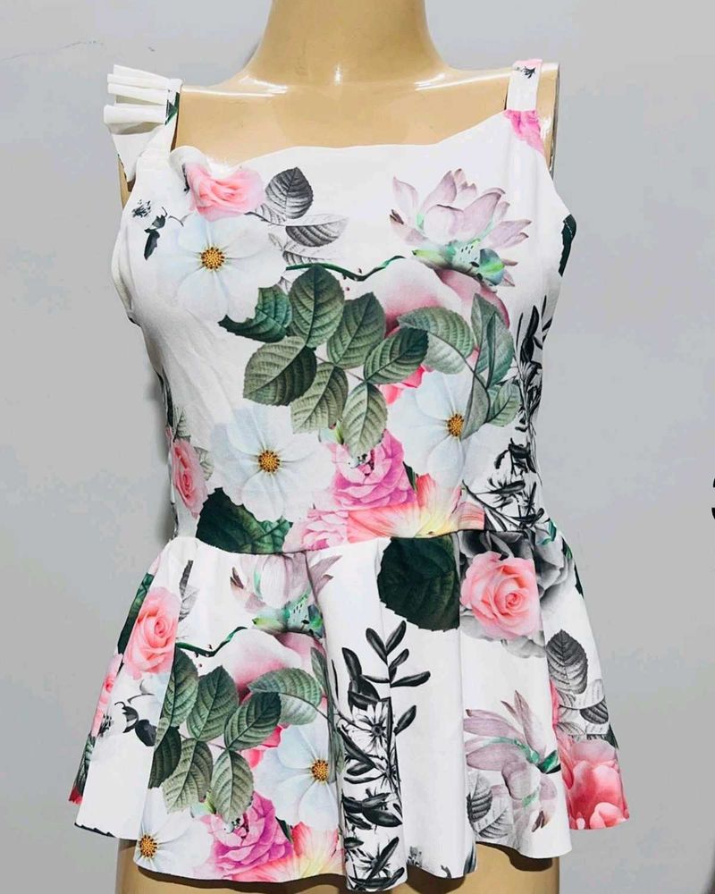 Floral Print Peplum Tank Top