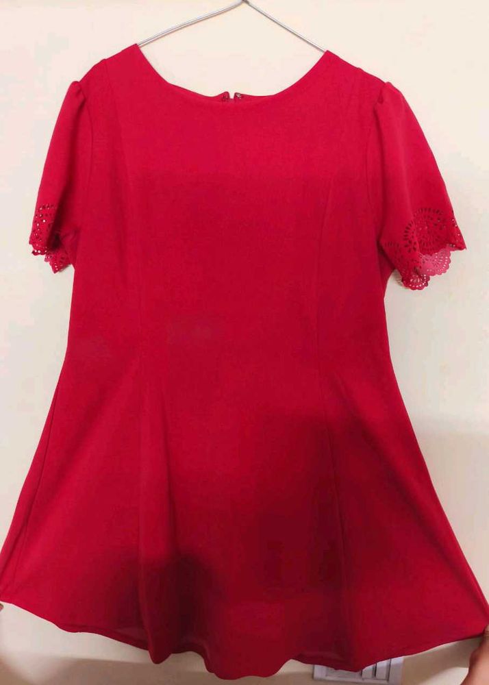 Red Dress with Lace Sleeves
