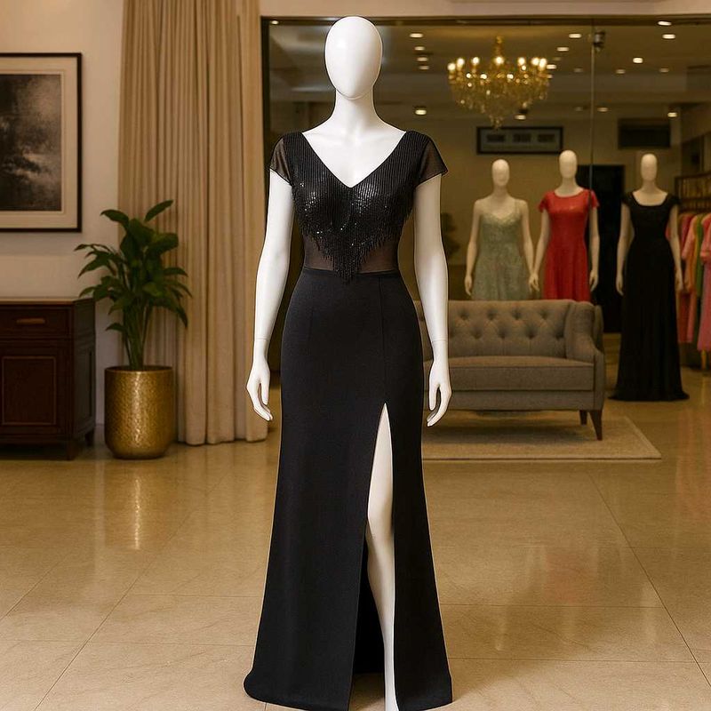 Elegant Black Slit Gown