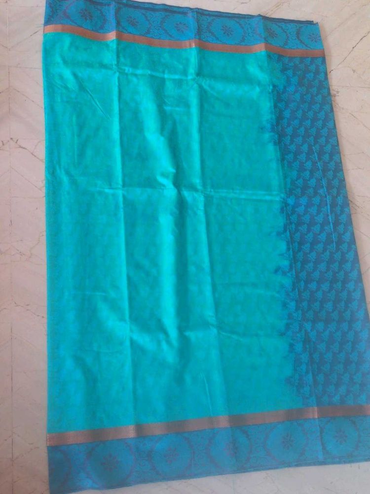 Elegant Greenish Blue Soft silk Saree
