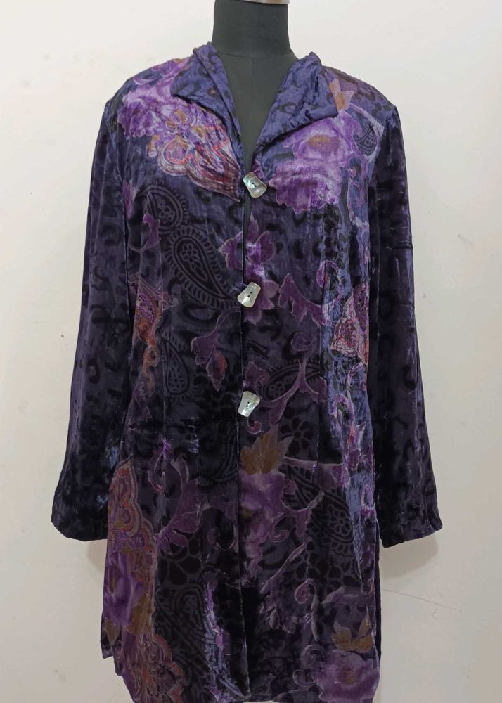 Purple Floral Velvet Coat