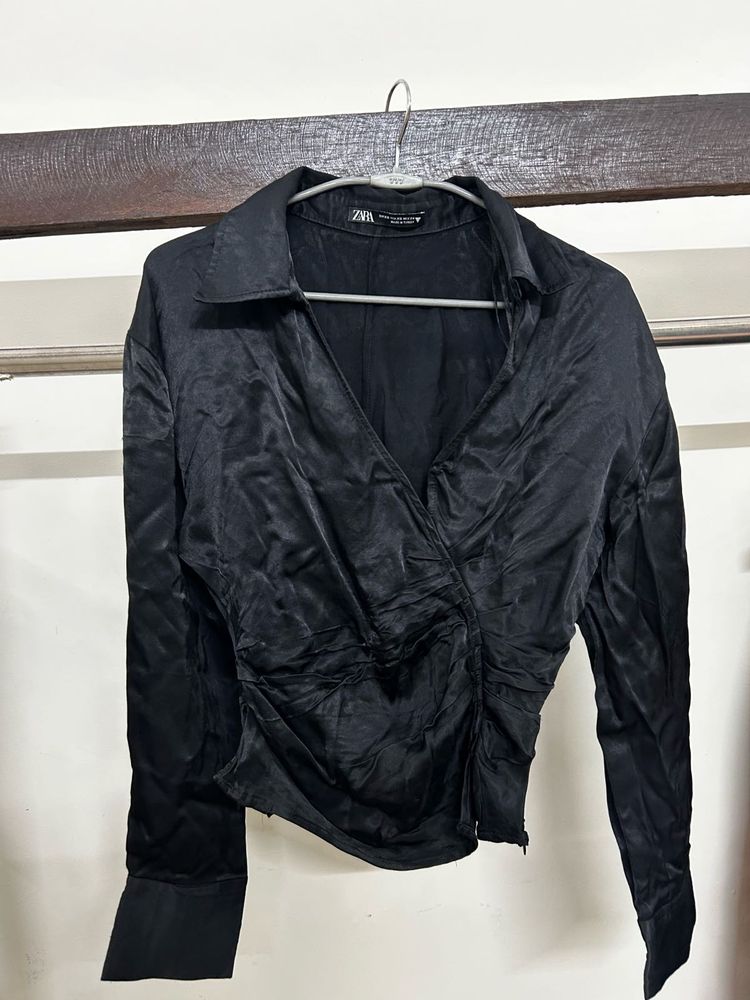 Zara Black Silky Wrap Top
