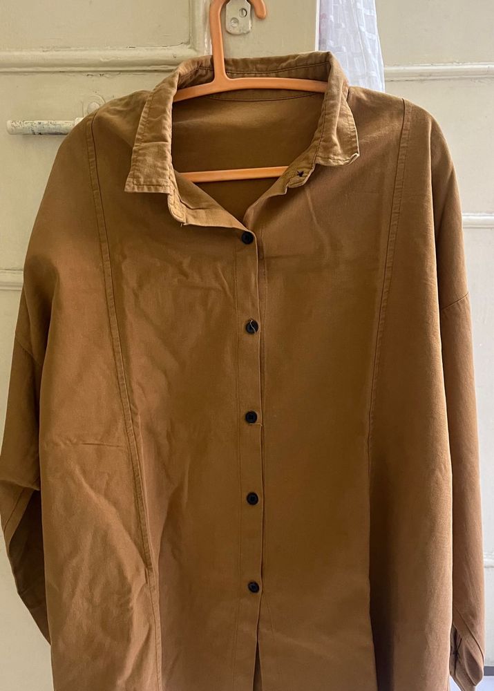 Oversized Brown Button-Up Shirt