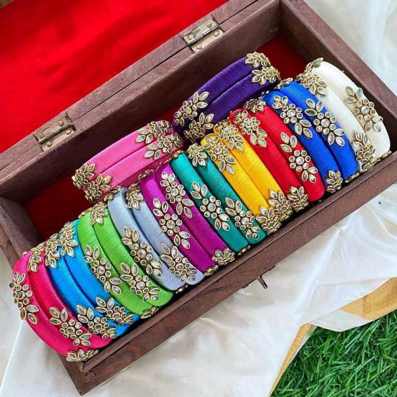 Colorful Silk Thread Bangles Set 10 pairs