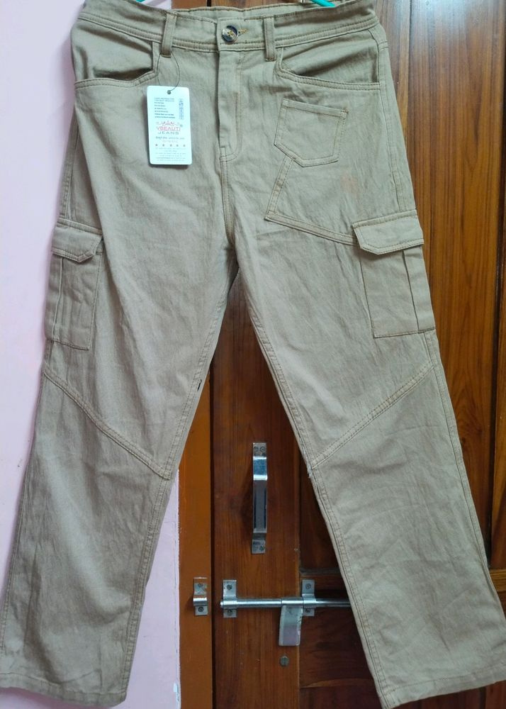 Beige Colour Cargo Jeans For Womens