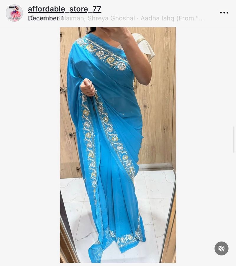 Elegant Blue Embellished Saree
