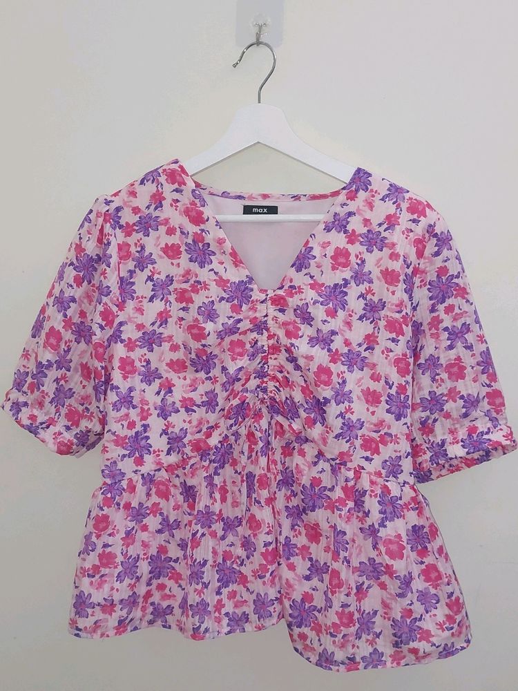 Pink Floural Peplum Top