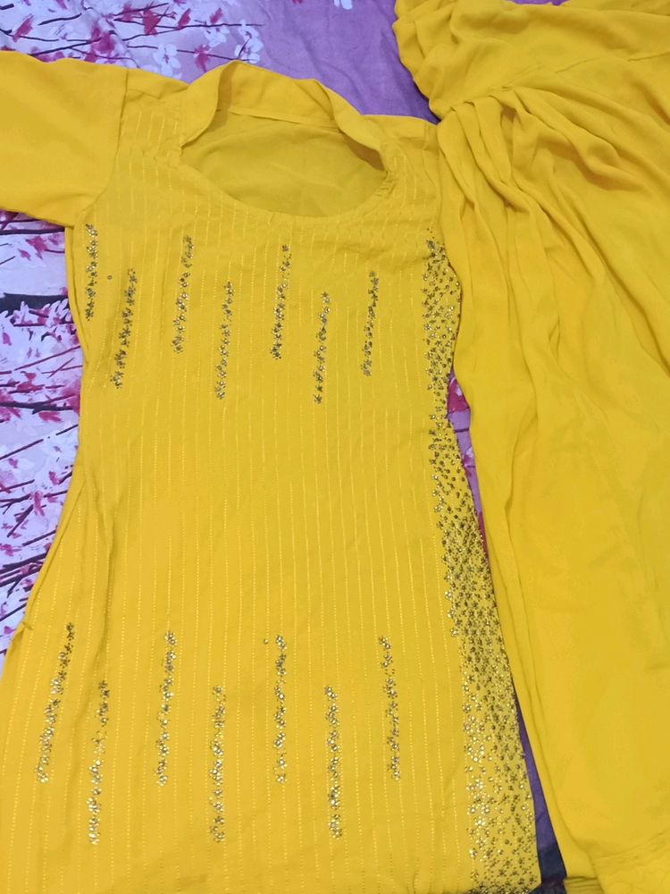 Yellow Embellished Kurti Set